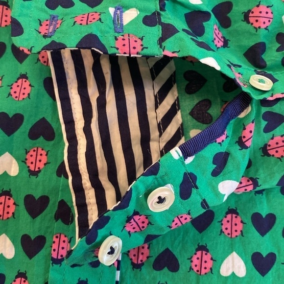 Talbots Hearts & Ladybug Button Down Cotton Shirt Green Pink Navy White Sz SP - Picture 7 of 10